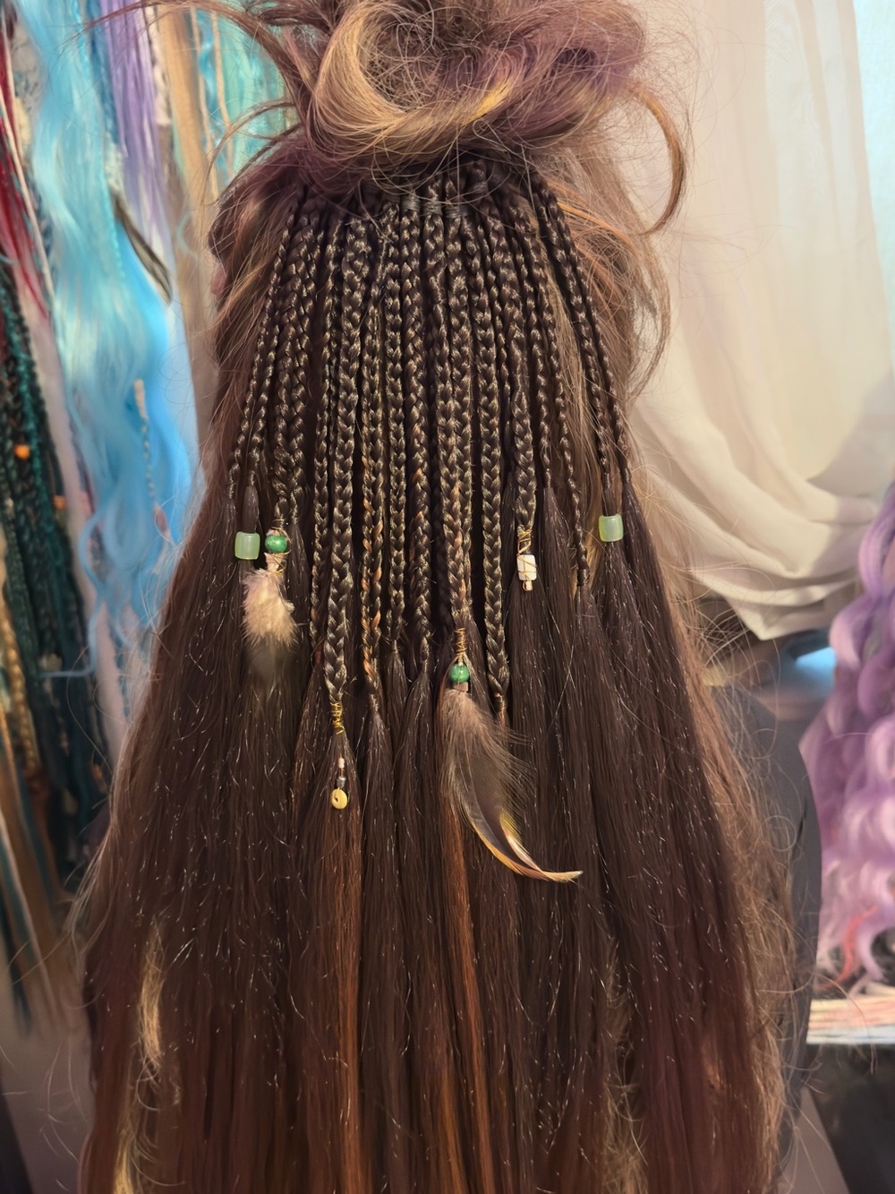 Boho Braided Feather Hair Extensions - Brown Black Blend - Picture 7 of 15